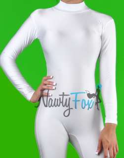 Sexy White Shiny Spandex Mock Neck Unitard, Bodysuit, Holiday Costume 