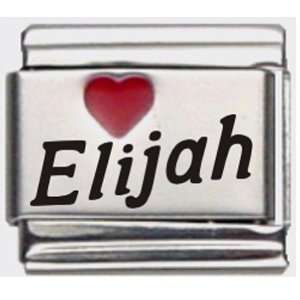  Elijah Red Heart Laser Name Italian Charm Link Jewelry
