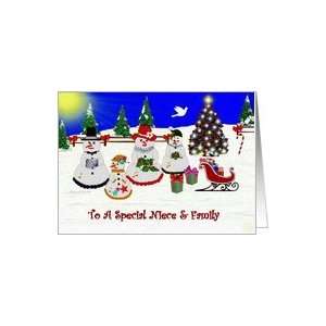  Christmas ~ Niece ~ A Family of Meadow Snowmen Card 