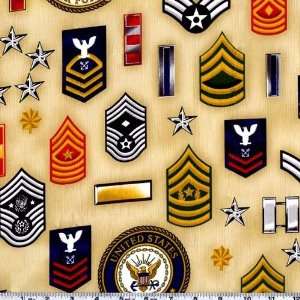  45 Wide Patriots Military Ribbons Tan Fabric By The Yard 