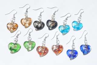 Heart 6colors Silver Foil Lampwork Glass Pendant Necklace Set Choose 