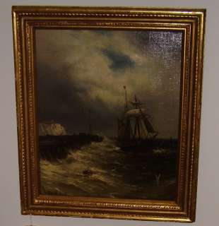 Antique Ship Painting Artist signed gilded frame Maritime Marine 