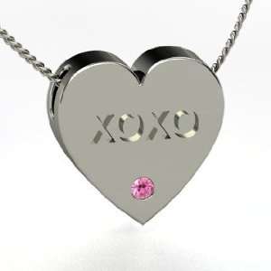 XOXO Candy Heart Necklace, Sterling Silver Necklace with Pink Sapphire