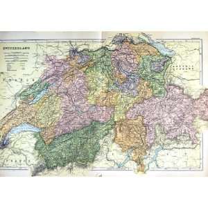  1910 Map Switzerland Lake Geneva Austria Hungary Colour 