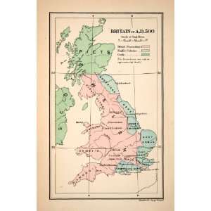  Engraved Map Britain Picts Welsh Beornicas Dere Engle Great Britain 