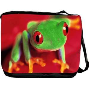 : Macro Frog on Red Messenger Bag   Book Bag   School Bag   Reporter 