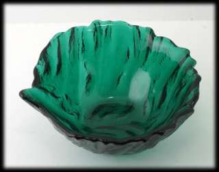 Blenko Art Glass Leaf Bowl Dark Emerald Green Hand Made Deep Dish 