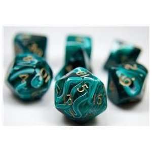   RPG Dice Set (Silk Green) role playing game dice + bag Toys & Games
