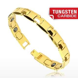 Tungsten Carbide 8.5 14K Gold Plated Faceted Link Bio Magnetic 