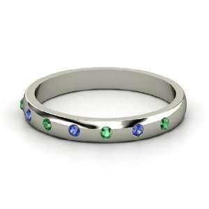 Button Band, Sterling Silver Ring with Sapphire & Emerald