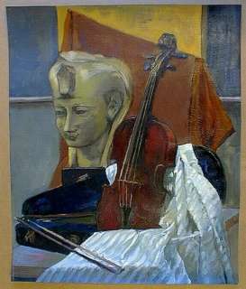 LARGE OIL PAINTING CLASSIC FRENCH SCHOOL VIOLIN & BUST c1920  