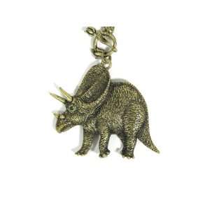 Triceratops Dinosaur Necklace Gold Tone Vintage Dino Indie 