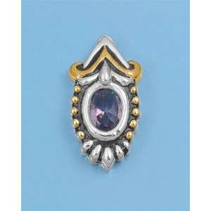   Silver Two Tone Tribal Design Oval Amethyst CZ Center Pendant Jewelry