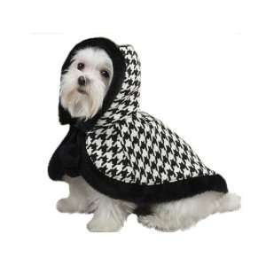   & Zoey Black & White Houndstooth Fashion Hooded Dog Cape Coat Teacup