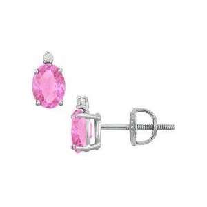  Diamond and Pink Sapphire Stud Earrings  14K White Gold 