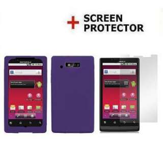 Rubber Purple Gel Skin Case+ LCD Motorola Triumph WX435  