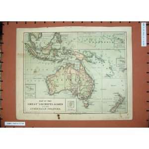   Australia Antique Maps 1878 New Zealand Malaysia China