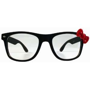  Kitty Nerd Geek Matte Flat Black w/Red Bow Clear Lens 