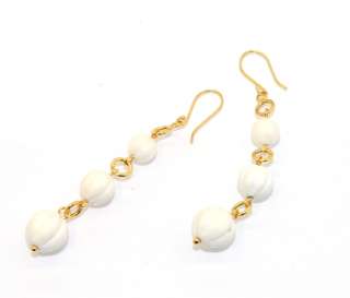 Technibond Triple White Agate Drop Dangle Earrings 14K Yellow Gold 