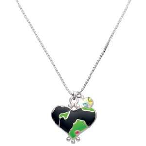  Lime Green Enamel Large Cheetah Print Heart Charm Necklace 