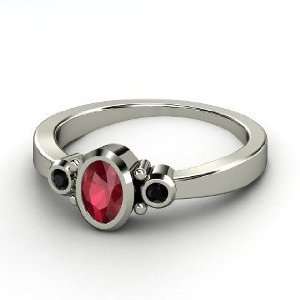  Kira Ring, Oval Ruby Palladium Ring with Black Onyx 