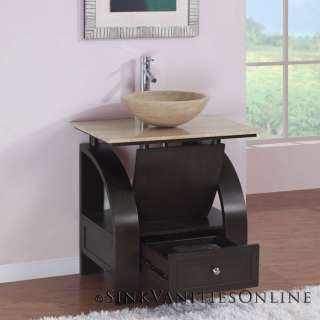     Modern Bathroom Single Vessel Vanity Travertine Stone Sink & Top
