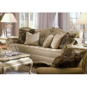  Lavelle Blanc Wood Trim Tuffed Sofa   Aico Furniture