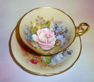 Signed Handpainted Floral & Gold J A Bailey Aynsley Tea Cup and Saucer 
