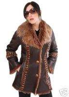 NWT BROWN LEATHER SPANISH TOSCANA SHEARLING JACKET GLAM  
