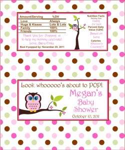 Personalized Baby Shower Owl Wrapper & Label Party Set  