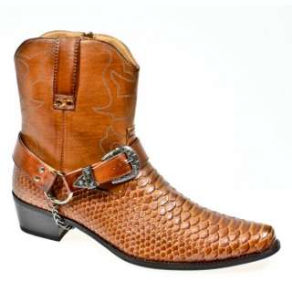   Length Buckle Snake Skin Full Zip Western Cowboy Boots Brown  