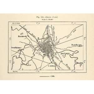  1882 Steel Engraving Gand Gent Ghent Belgium Map 