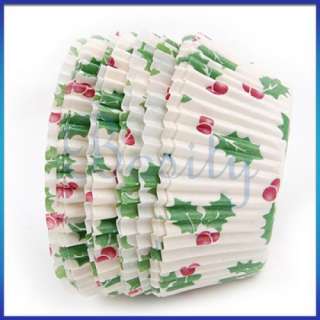 100pcs Candy Food Cake Paper Cups w Holly berry Pattern Party 
