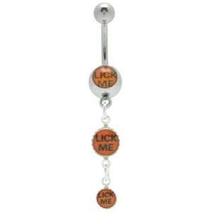  Lick Me Logo Dangle Belly Button Ring   007: Jewelry