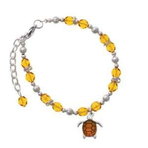 Silver Turtle with Amber Resin Body Yellow Czech Glass Beaded Charm 