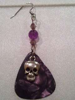 Hott Purple Guitar Pick Earrings w/Skulls ~ Fast  