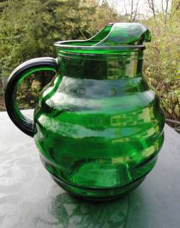 Art Deco Ringed Forest Green Ball Pitcher Whirly Twirly Anchor Hocking 