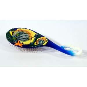    Handpainted Blue Yellow Top Tropical Fish Hair Brush: Beauty