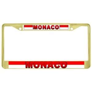   Monegasque Flag Gold Tone Metal License Plate Frame Holder Automotive