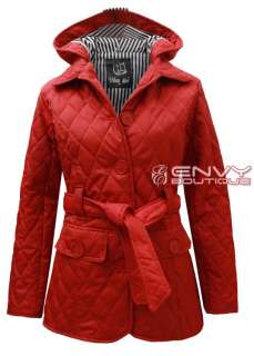  WOMENS LADIES QUILTED PADDED BUTTON HOODED WINTER BELTED JACKET COAT
