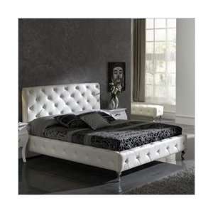   Leather Upholstered Modern Platform Bed in White: Furniture & Decor