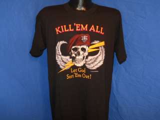 vintage 80S MARINES KILL EM ALL LET GOD SORT EM OUT BLACK MILITARY t 