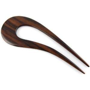  Hand Carved Double Prong Sono Wood Hair Stick   Curved Round Bend 