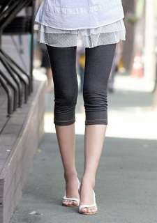 Korea Girls Jean Style Tight Capri Leggings Rock Pants  