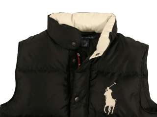 Womens Polo Ralph Lauren Big Pony Black Down Puffer Vest XL New 