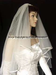 2T Ivory Bridal Wedding Veil Fingertip Rattail Edge, 4  