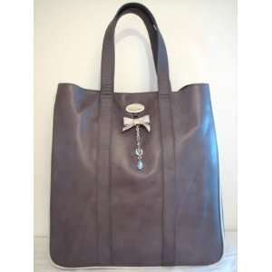  New Tarina Tarantino Grey Leather Charm Tote Handbag 