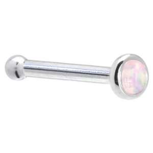   White Gold 2mm Light Pink Synthetic Opal Nose Bone   20 Gauge Jewelry