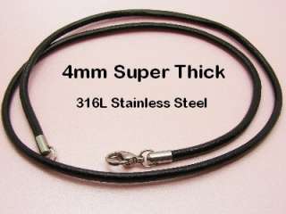 MEN Black 3mm Leather Cord Necklace with Stainless Steel End Fitting