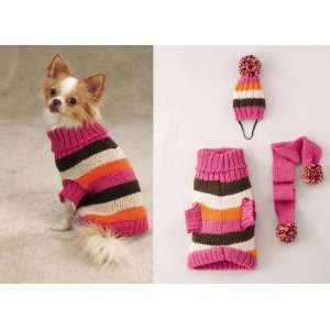   : MEDIUM   Multi Stripe Knit Sweater Set W/ Cap & Scarf: Pet Supplies